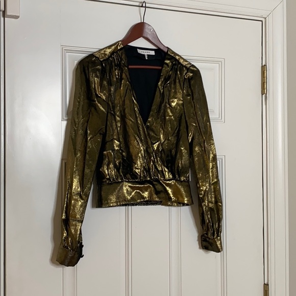 FRAME Gold/Bronze Metallic Smocked Women's Top XS - Picture 3 of 7